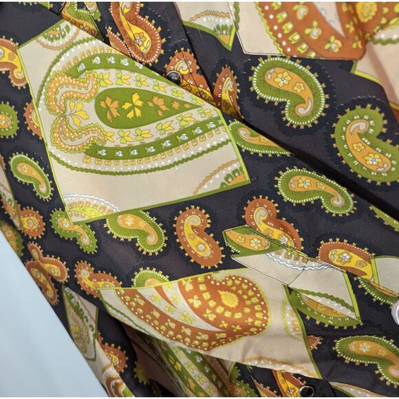 Vintage Wrangler Mens Shirt Large Snaps Western Paisley Single Needle Long Tails - Picture 8 of 8